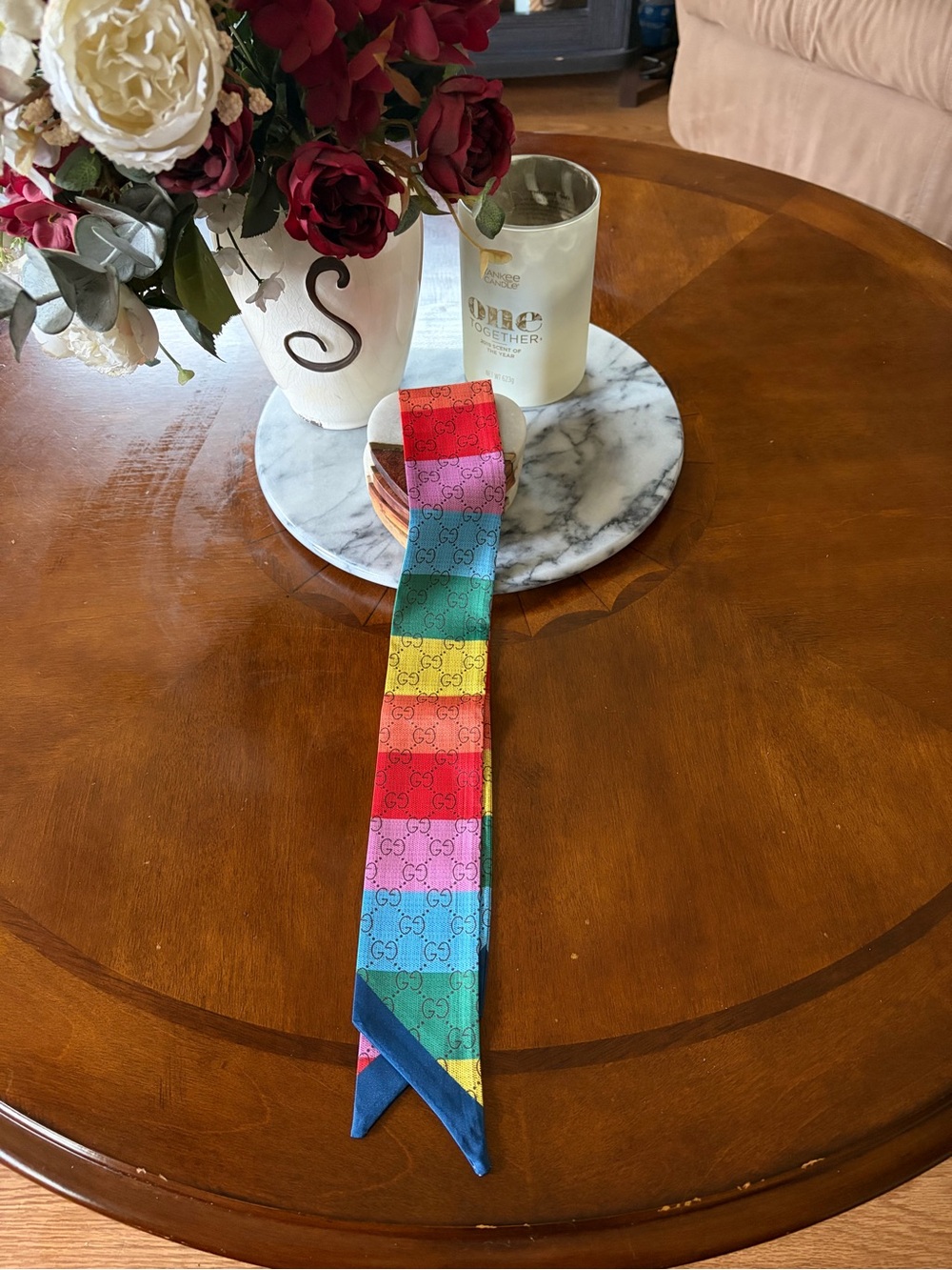 Gucci Rainbow GG Silk Twilly in Multicolor Stripes